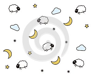 Cute night seamless pattern background for kids bedtime sleeping. Vector wallpaper illustration