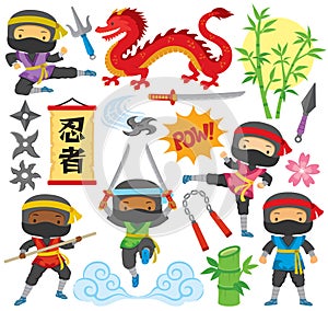 Cute Ninja Clipart Set