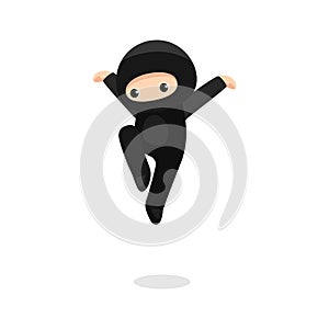 Cute ninja jumping isolated on white background