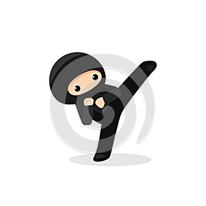 Cute ninja kicking striking high isolated on white background