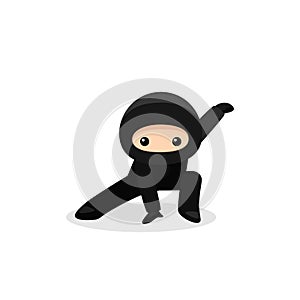 Cute ninja squatting isolated on white background