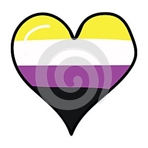 Cute non binary heart cartoon  illustration motif set. LGBTQ diversity love elements for pride blog. Trans graphic for