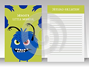 Cute notebook template with angry monster