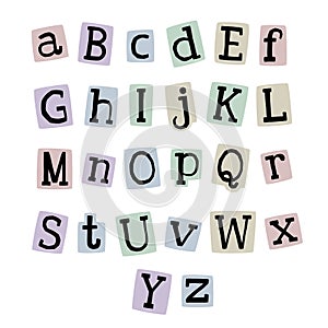 Cute nude colored y2k retro alphabet ABC letters. Anonymous message from magazine.