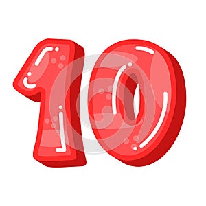 Cute number 10 symbol, red color number ten vector illustraiton photo