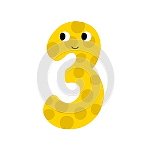Cute number three character for kids. Leaning numbers for preschool