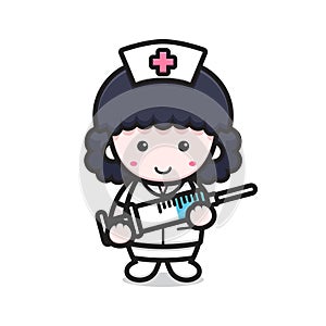 cute nurse character holding injection needle