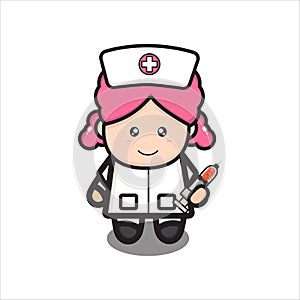 cute nurse masckot holding syringe