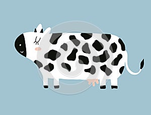 Cute Nursery Vector Art with a Big White-Black Cow.