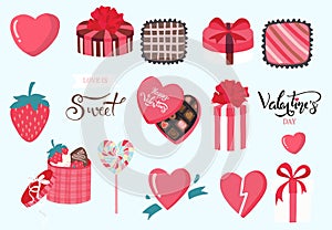 Cute object valentine collection with chocolate,strawberry,cupcake.Vector illustration for icon,logo,sticker,printable