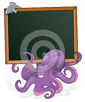 Cute Octopus with Blank Sign.