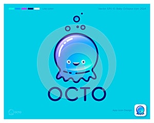 Cute octopus. Kids goods. Kawaii baby octopus. Identity, app icon.