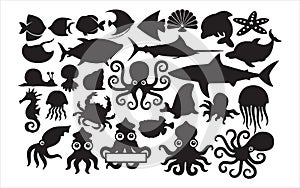 cute octopus and squid ocean sea animal vector graphic design template set for sticker, decoration, cutting and print file