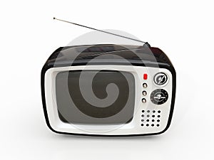 Cute old black tv with antenna on a white background. 3d illustration.