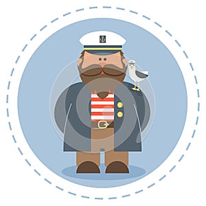 Cute old sailor with a bird on his shoulder.