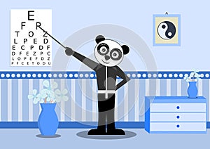 Cute ophthalmologist panda, medicine, cartoon, colors.