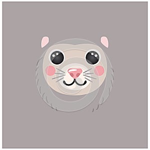 Cute opossum portrait square smiley head cartoon round shape animal face isolated possum avatar vector icon illustration