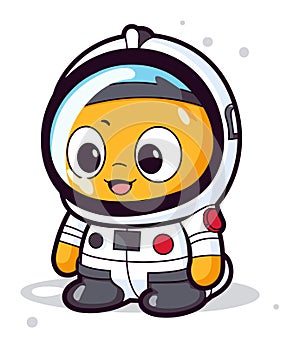 Cute orange character in astronaut suit smiling. Cartoon style spaceman with big eyes and happy face. Kids space theme