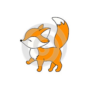 Cute orange fox walking. Animal of the forest. Flat outline childish vector