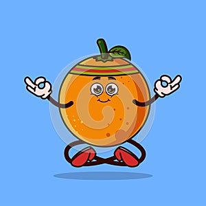 Cute Orange fruit character Meditation. Fruit character icon concept isolated. Emoji Sticker. flat cartoon style Vector