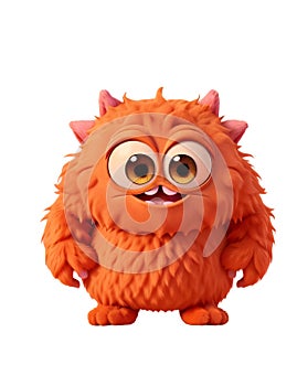 Cute orange furry monster on a transparent background