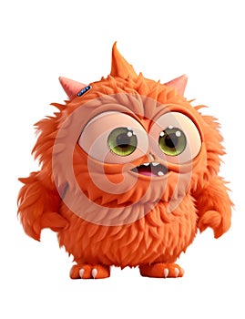 Cute orange furry monster on a transparent background