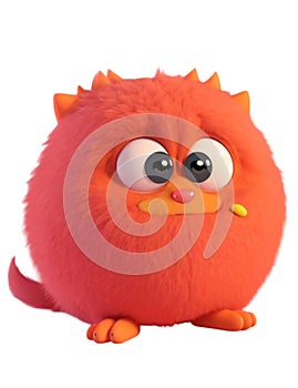 Cute orange furry monster on a transparent background