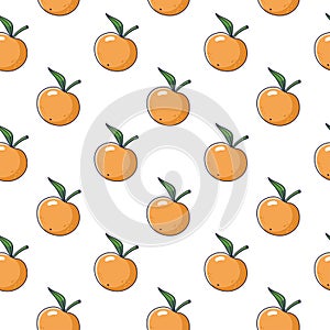 Cute orange Mandarin seamless pattern in doodle style. Vector hand drawn cartoon Mandarin illustration.