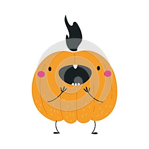Cute Orange Pumpkin Character Having Fun at Halloween Holiday Vector Illustration