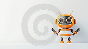 Cute orange robot character white isolate background