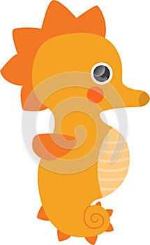 Cute orange seahorse character for childrens books magazine posters illustrations
