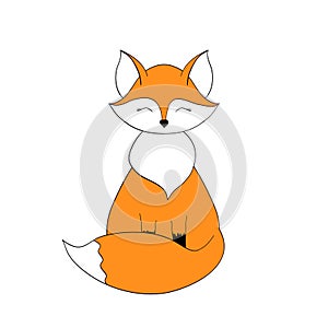 Cute orange sitdown fox. Animal of forest. Flat outline childish vector