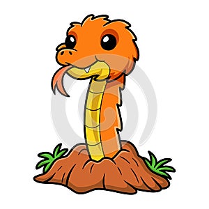 Cute orange spiny bush viper cartoon out from hole