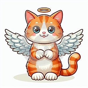 Cute orange tabby cat angel with halo, standing