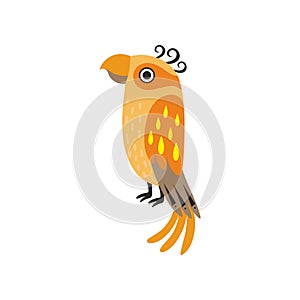Cute Orange Tropical Parrot Bird Vector Illustration