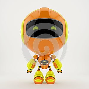 Cute orange-yellow robot toy, 3d rendering