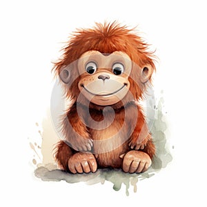 Cute Orangutan Watercolor Illustration - Bold Manga-inspired Character Art