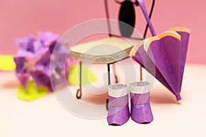 Cute origami rain goods, umbrella and boots