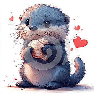Adorable Otter with Seashell photo
