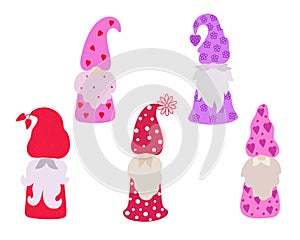 Cute outline gnomes set little fancy creature for St Valentine simple cartoon vector illustration