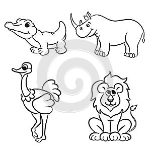 Cute outlined zoo animals collection