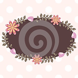 Cute oval frame with floral elements, template for invitation