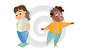 Cute overweight girl boy. Children obesity concept cartoon vector illustration