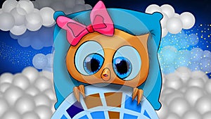 Cute owl cartoon is going to sleep, best loop video background for lullabies to put a baby go to sleep and calming , relaxing