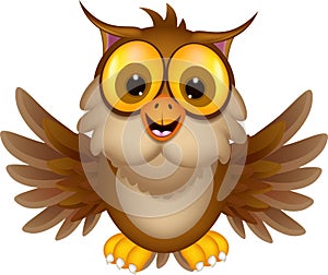 Cute owl cartoon waving