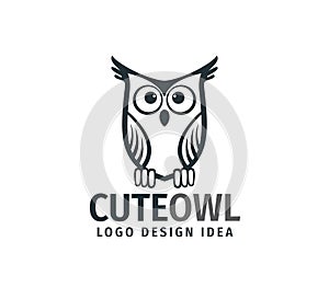 cute owl chick with big eyes vector logo design