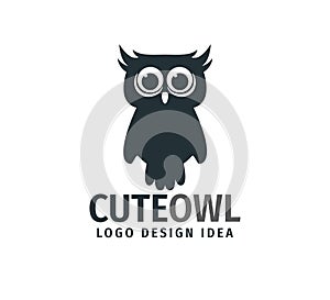cute owl chick with big eyes vector logo design