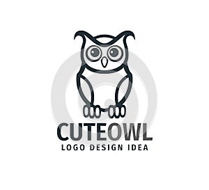 cute owl chick with big eyes vector logo design