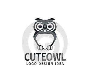 cute owl chick with big eyes vector logo design