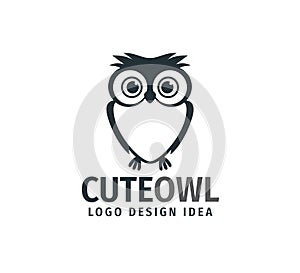 cute owl chick with big eyes vector logo design